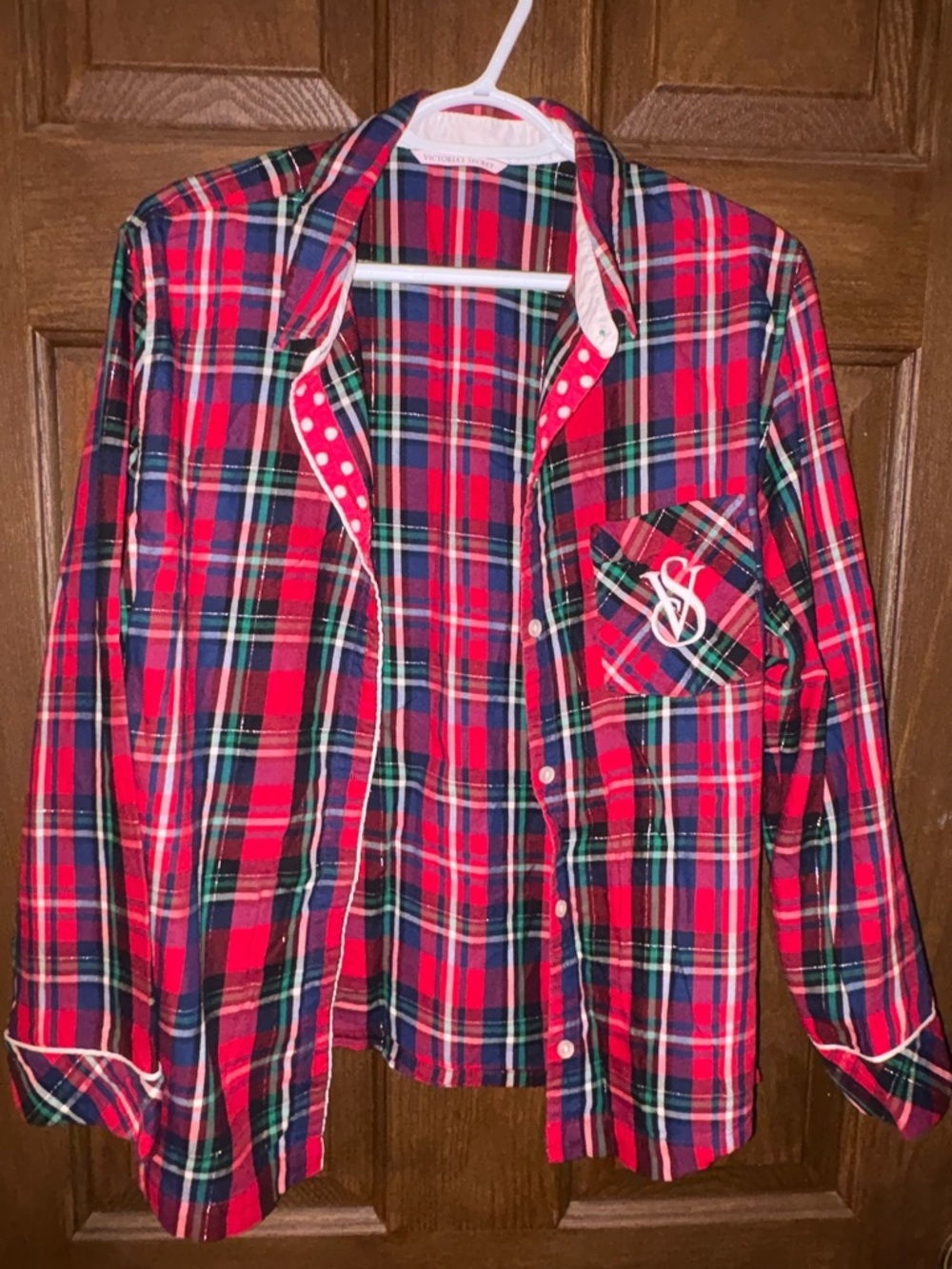 PINK Victoria's Secret Red Plaid Button-Up Pajama Top